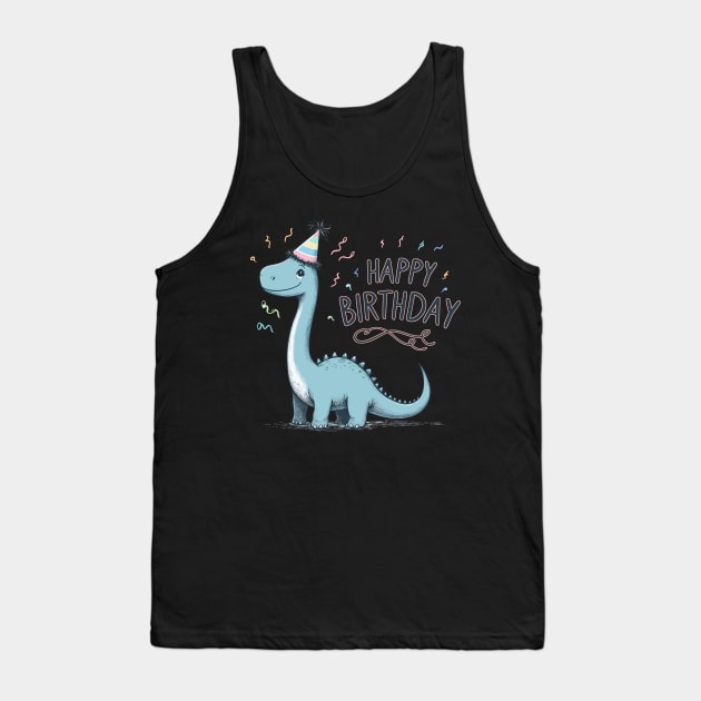 Kawaii Happy Birthday Dinosaur Brontosaurus Party Tank Top by TomFrontierArt